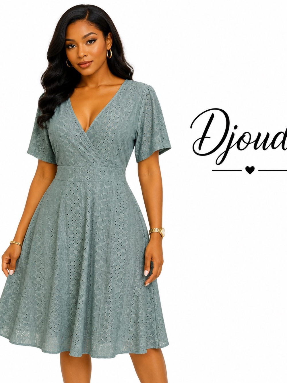 Sage Green Eyelet Fit-and-Flare Dress